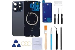 Perzework Rear Back Glass Replacement for iPhone 15 Pro Max 6.7-inches + Pre-Installed Plate and Camera Frame and Lens + Reparing Tool Kit (Blue Titanium)