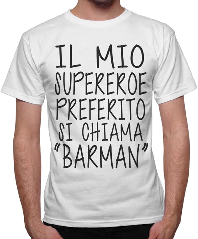 Thedifferent T Shirt Uomo Maglia Frase Divertente Supereroe Barman Bianco Amazon It Abbigliamento