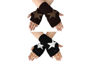 BQSAZHYJ 2 Pairs Y2K Star Gloves Autumn Winter Fingerless Star Knitted Gloves for Women Warm Thumb Hole Warmers Glove