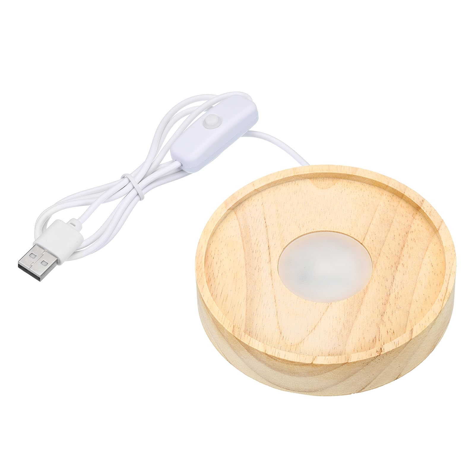 PATIKIL 4 Inch Wooden LED Light Base, Wood Light Display Base Stand Lighting with Switch for 3D Crystal Glass Aroma Stone Art, Carving Style, Colorful Light