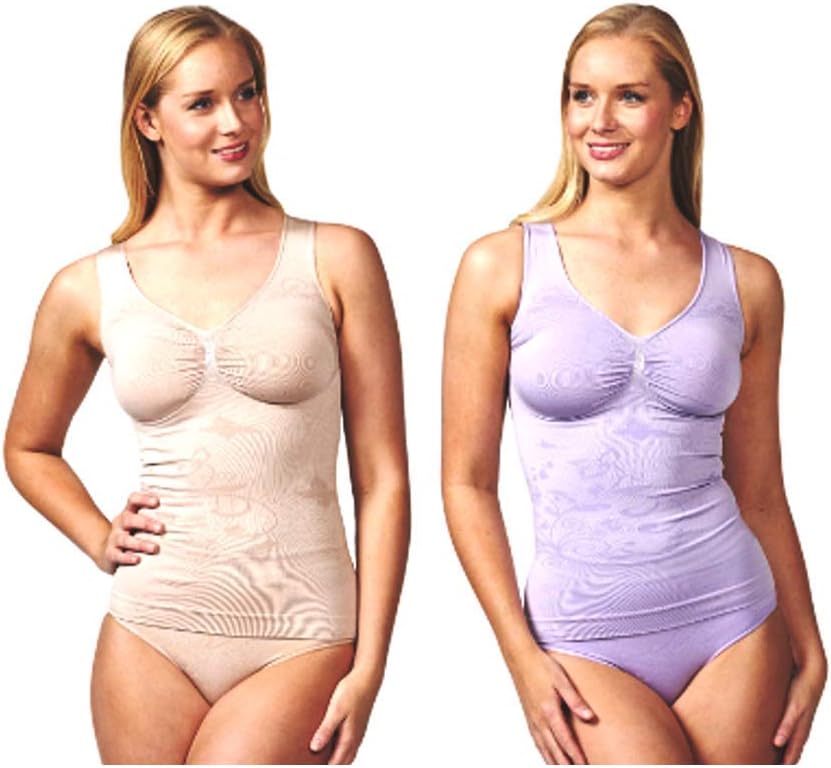 vercella vita Medium Control Butterfly Swirl Design Cami Pack of 2, Sandalwood/Lavender, 2XL / UK 24-26