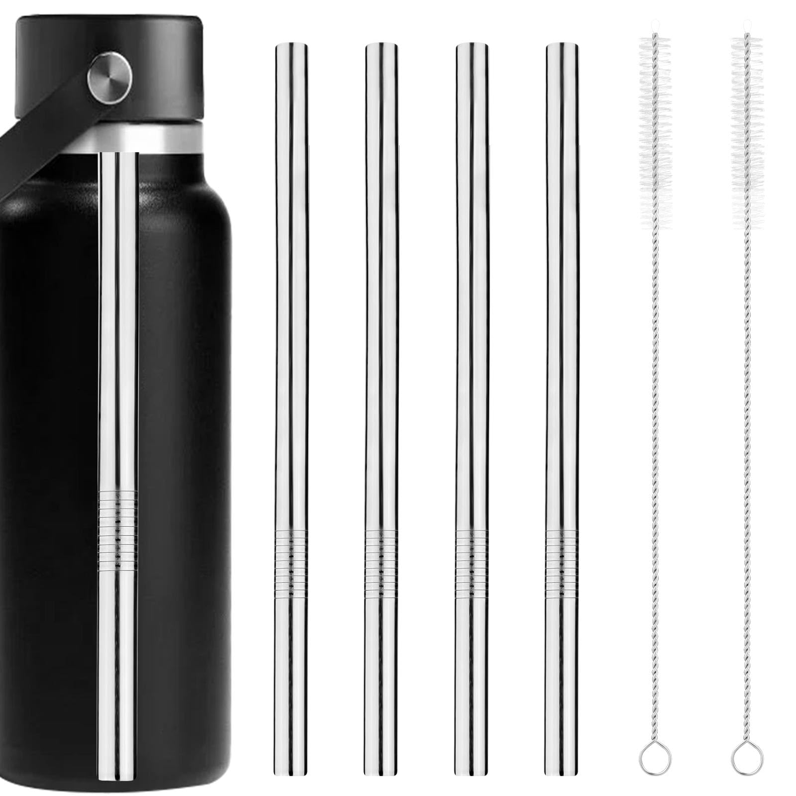 Photo 1 of 4pcs Metal Straw Replacement for Hydro Flask 40oz Wide Mouth with Straw Cap, Stainless Steel Cup Straws with 2pcs Brushes Compatible with HydroFlask Wide Mouth Bottle(Silver)
