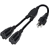2 Way Power Cord Splitter Cable-3 Prong 1 to 2 Extension Cord-Outlet Saver-Elecan Male to Female Y Splitter Power Extension C