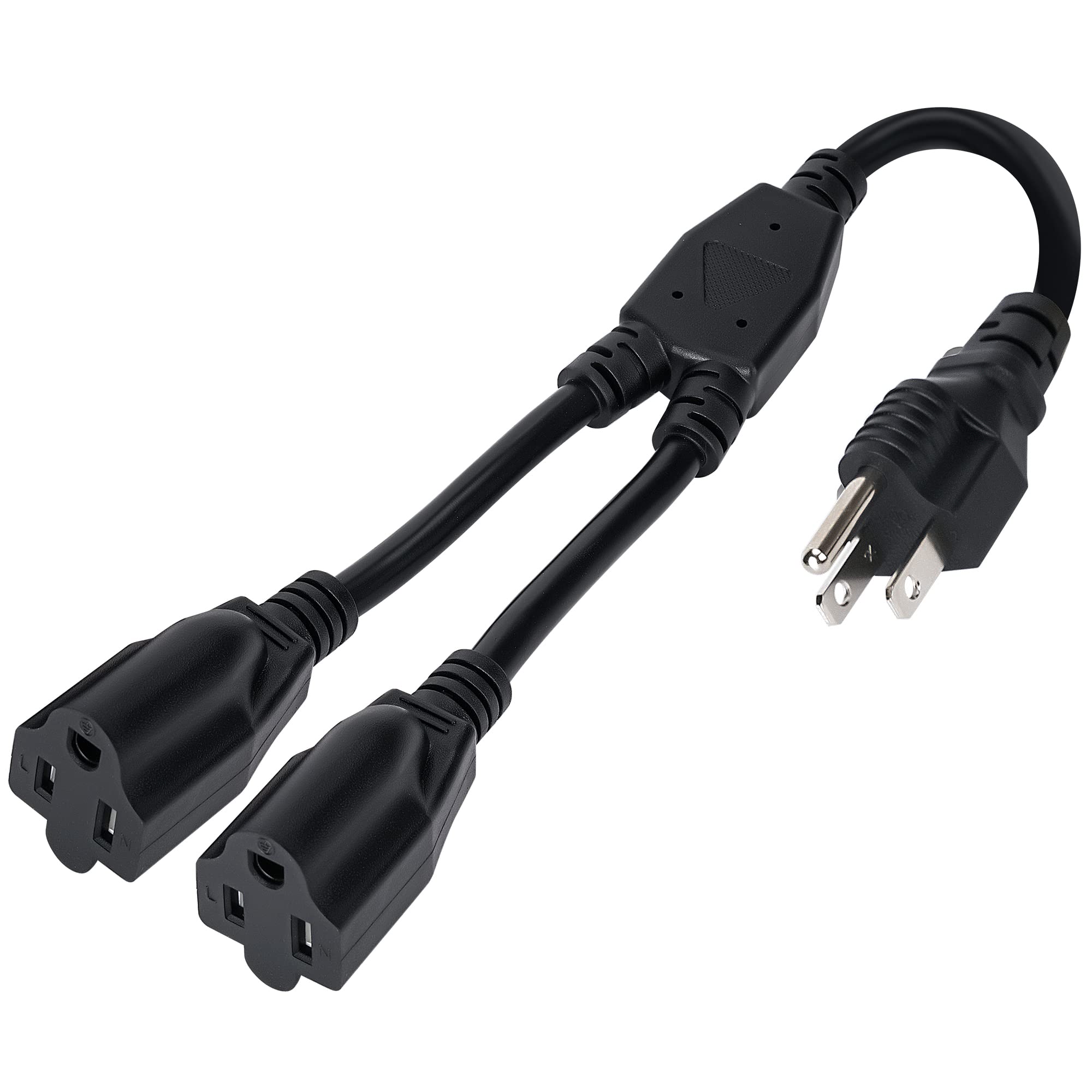 Photo 1 of Elecan 3-Prong Y Splitter Power Extension Cord 1 FT, Straight Plug 1 to 2 Way Outlet Space Saver, Heavy Duty Weatherproof SJTW, 16AWG 13A, 5-15P Cable Extender for Indoor Outdoor-UL