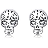 Fashion Tiny Skull Stud Earrings Sterling Silver S925 for Women Men Cross Skeleton Halloween Earrings Cartilage Tragus Earring Unisex Gothic Jewelry