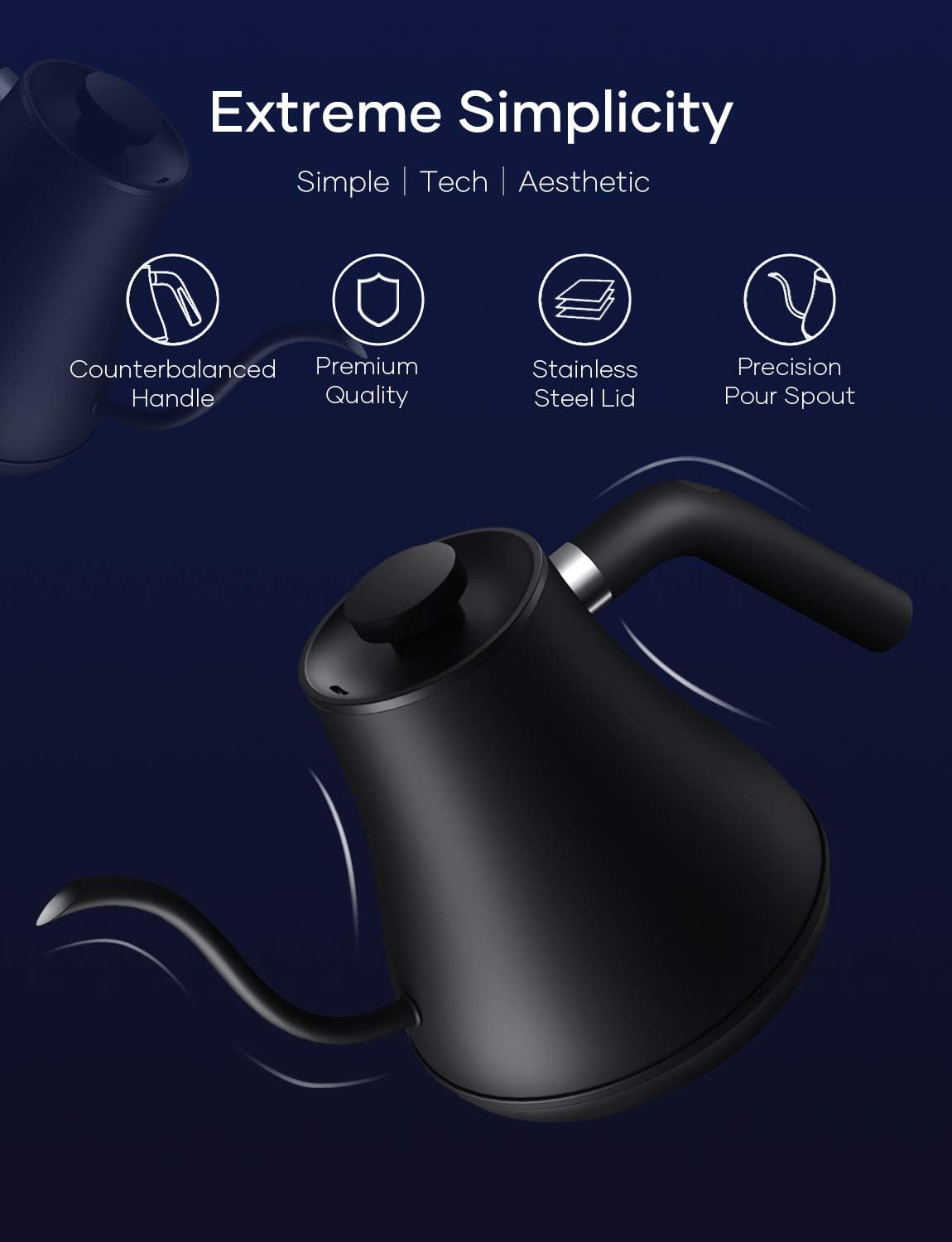 Aicook Electric Gooseneck Kettle Temperature Control, Pour Over Kettle for Coffee and Tea, 100% Stainless Steel Inner Lid and Bottom, 1200W Rapid Heating, 0.8L, Matte Black: Kitchen & Dining
