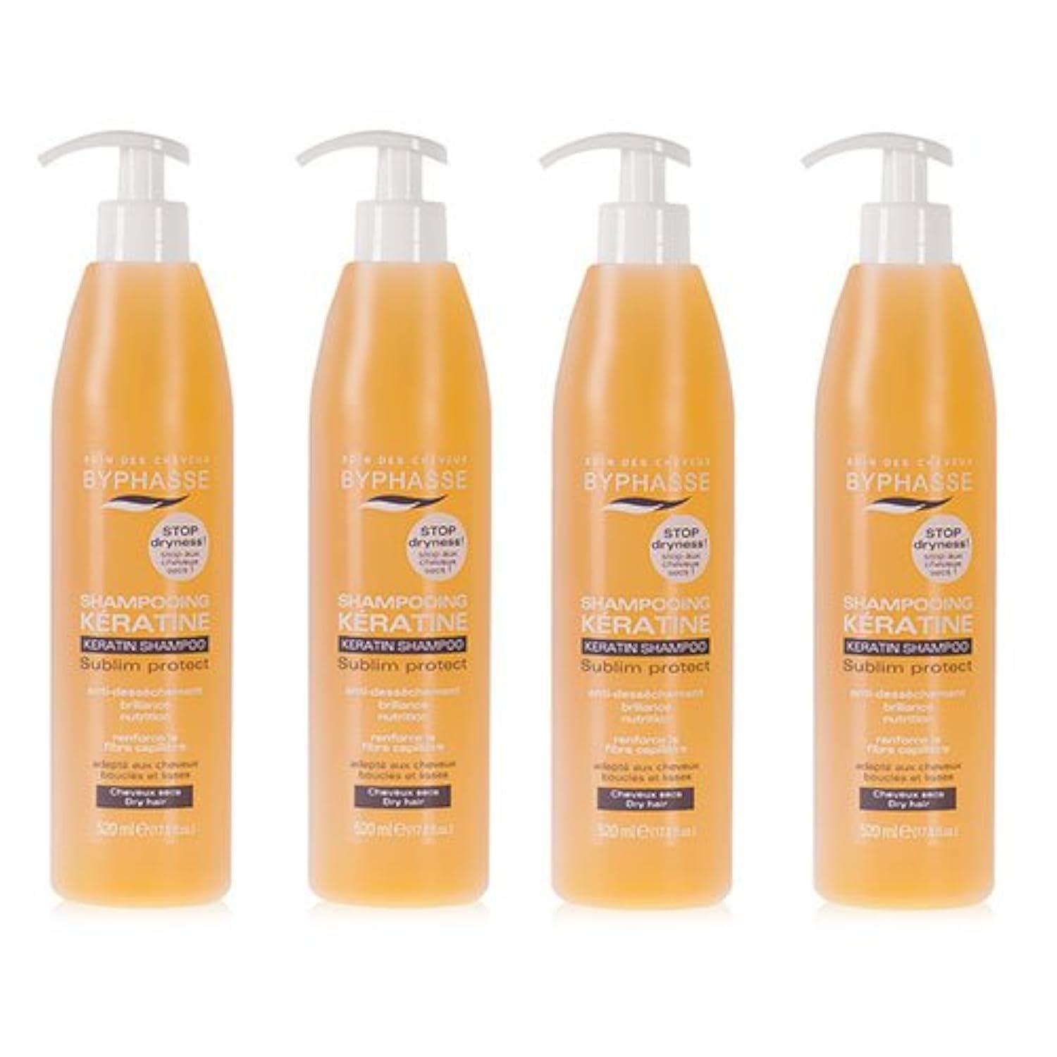 Byphasse Pack of 4 Liquid Keratin Shampoo 520 ml for Dry