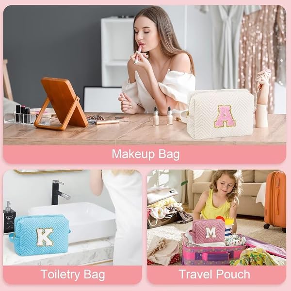 YOOLIFE PERSONALIZED FOR HER – MONOGRAMMED WHITE INITIAL MAKEUP BAG