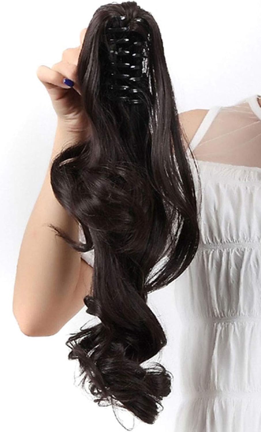 S-Noilite claw on ponytail, clip-in hair extensions long wavy hair ponytail, Dark Brown, 18 inch - Image 3