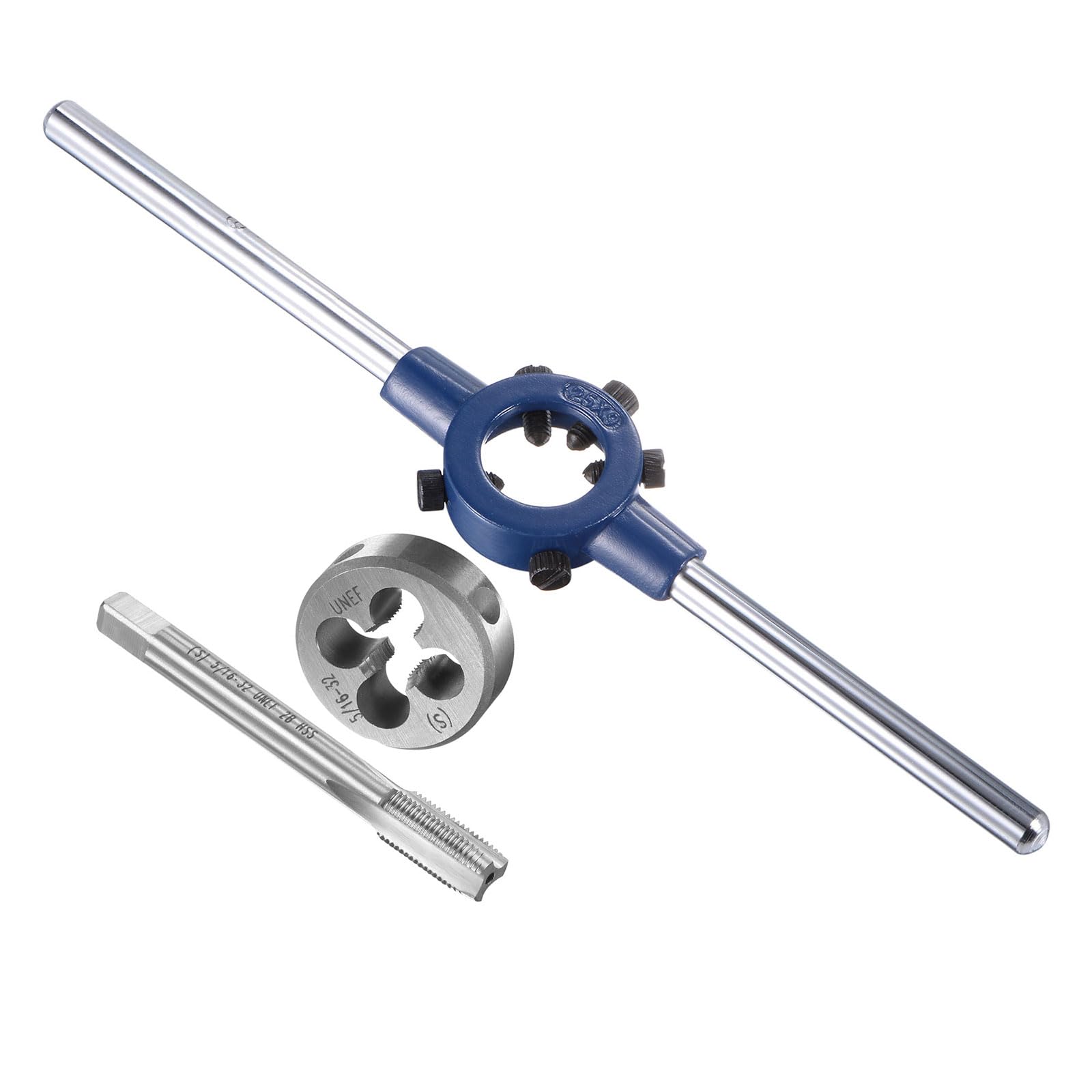 CoCud Tap and Die Stock Handle Set, 5/16-32 UNEF Die & Fit 16mm-25mm OD / M7-M8 Die, High Speed Steel Thread Tapping and Wrench Tool Kit - (Applications: for Threading Repairing)