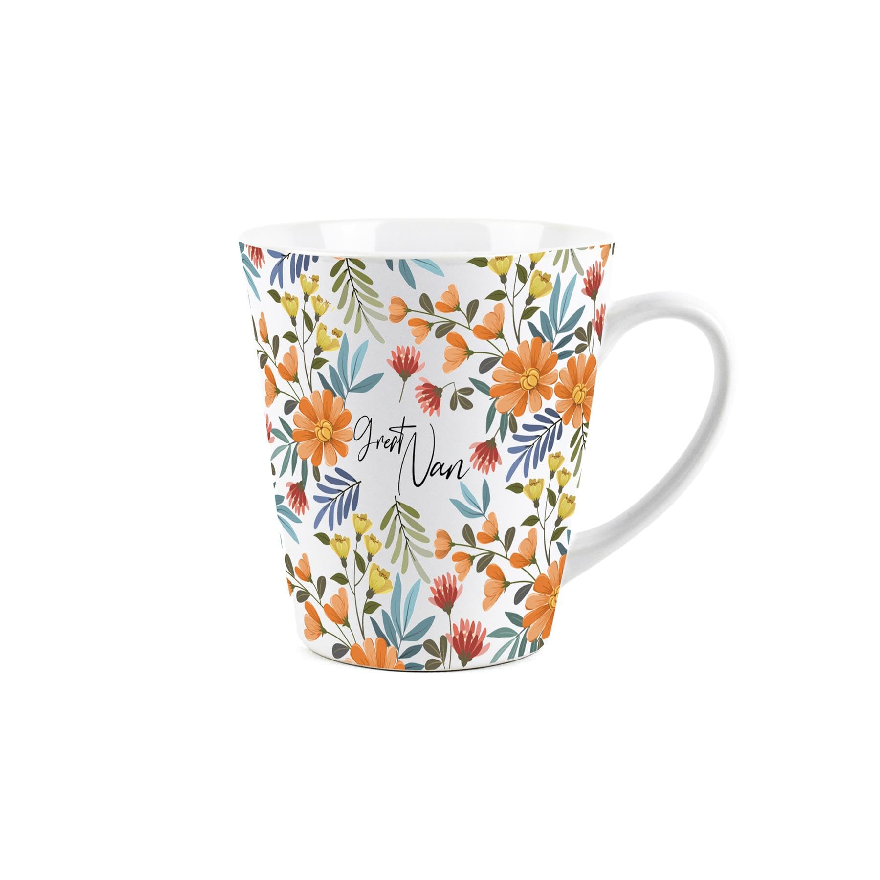 Great Nan Gift Mug - Orange Flowers Small Latte Mug - Ceramic Tea/Coffee Cup Presents for Her
