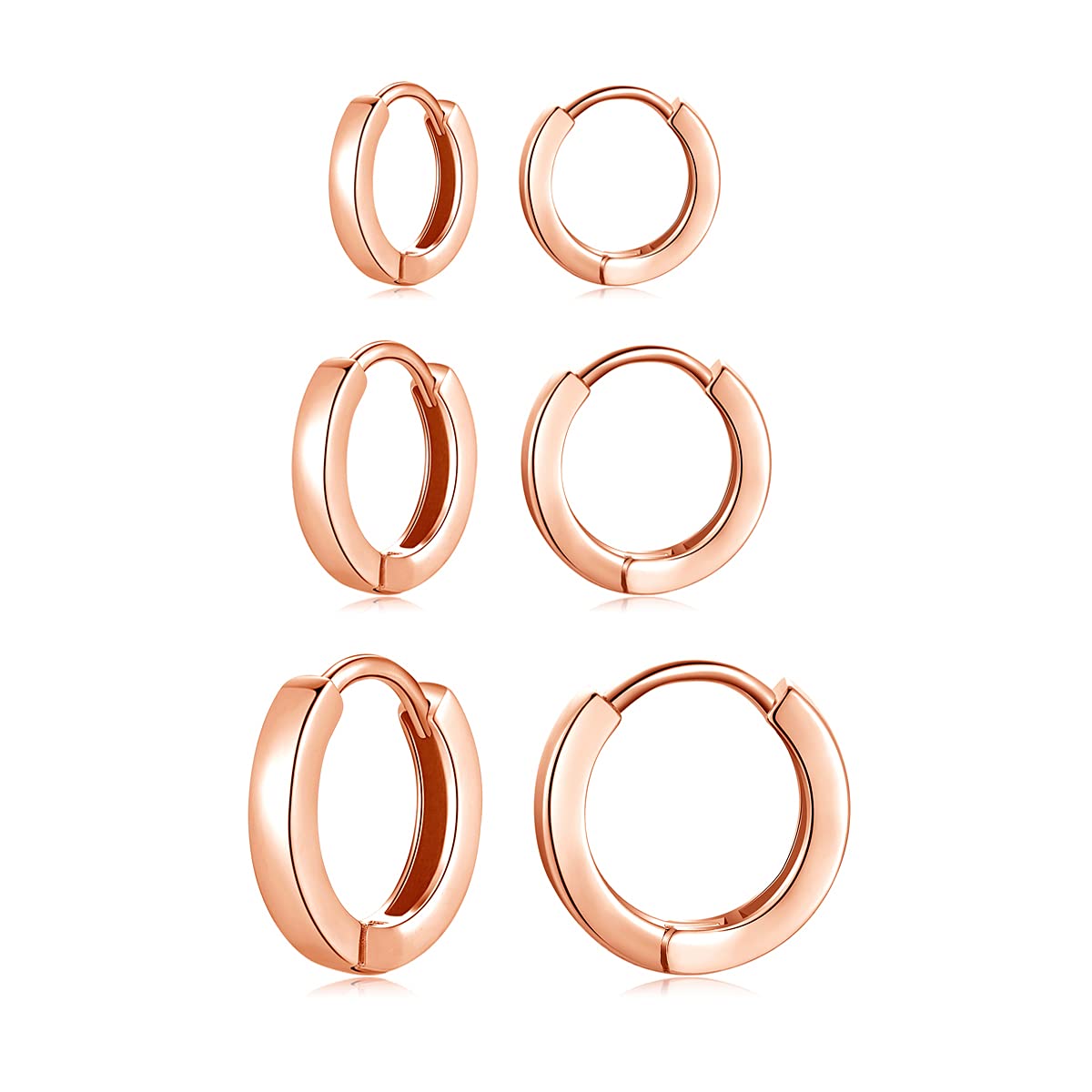 Deyanse Silver Hoop Earrings for Women Girls, 3 Pairs Rose Gold Huggie Hinged Unisex Sleeper Pierced Earring Set, Hypoallergenic 925 Sterling Silver Small Cartilage Hoops Size: 9/11/13mm