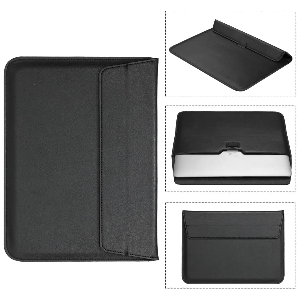 13 Inch Laptop Sleeve Bag with Adjustable Laptop Stand, Ultra-slim Lightweight Case/Water-Resistant PU Leather Computer Tablet Carrying Bag/Pouch Skin Cover Acer/Asus/Dell/Lenovo (13 inch, Black)