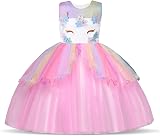 URAQT Unicorn Dress for Girls Princess Costume 4-5Y Pink Necklace Headband view 2