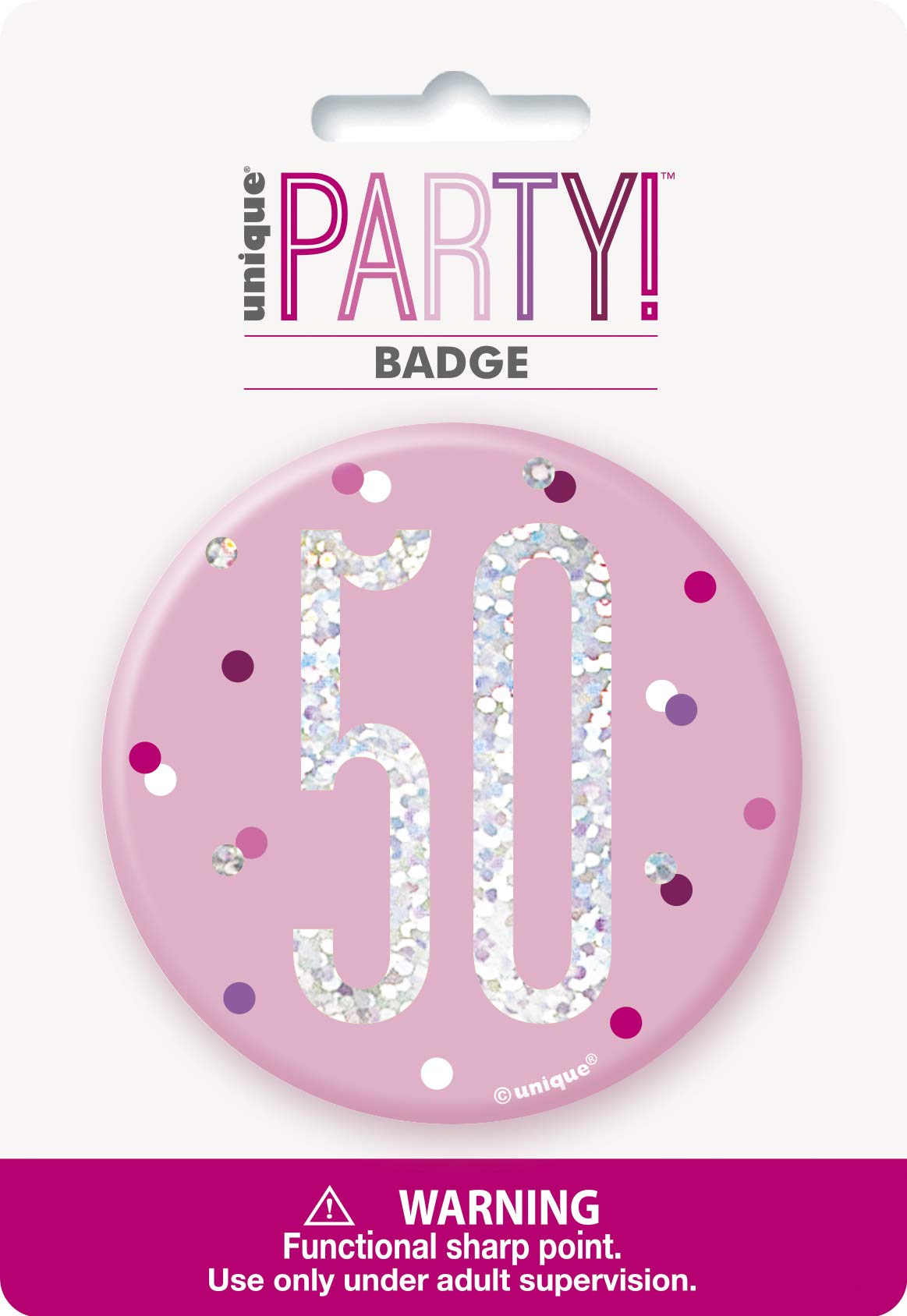 Unique 83534 Pink Number 50" Birthday Badge Silver | 1 Pc, Age Age 50