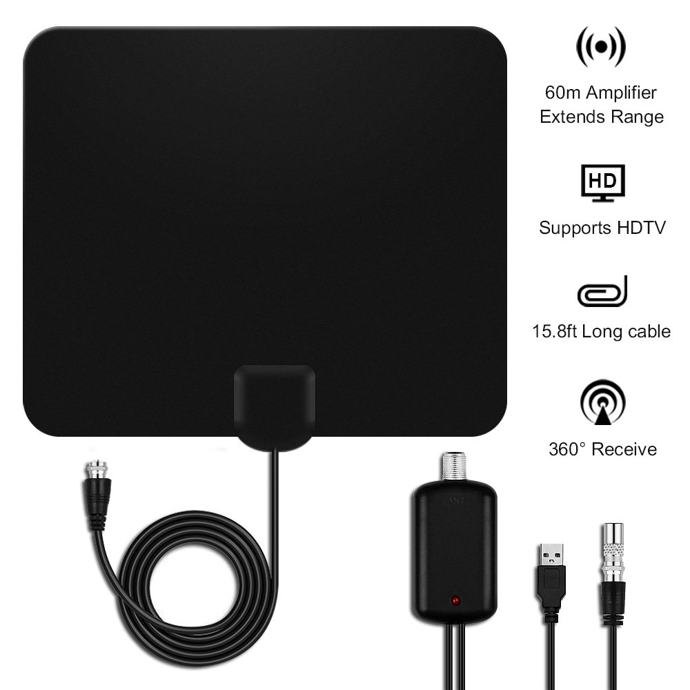 Indoor TV Aerial 0.6 mm freeview box with aerial booster (60+ Miles 1080P VHF/UHF/FM Indoor Aerials)