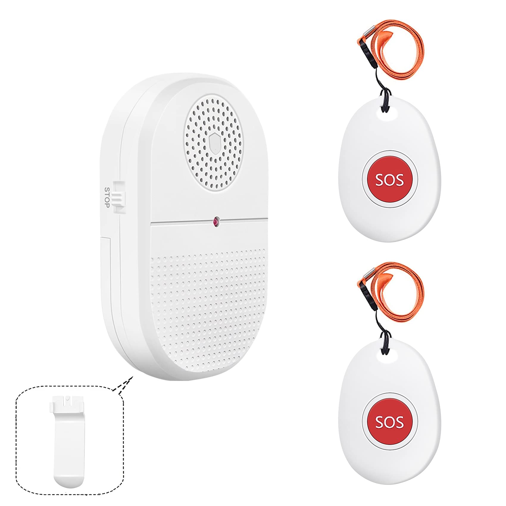 DAYTECH Personal Alarm for Elderly, Wireless Portable Vibration Caregiver Pager Alarm System, Emergency Call Button for Patient with 300Ft/100m 1 Vibration Receiver 2 Emergency Transmitter