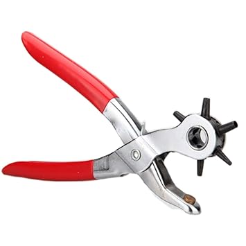 VP STORES Revolving Leather Belt Hole Punch Plier with Multi Tool Manual Belts Puncher Maker Machine Red & Silver