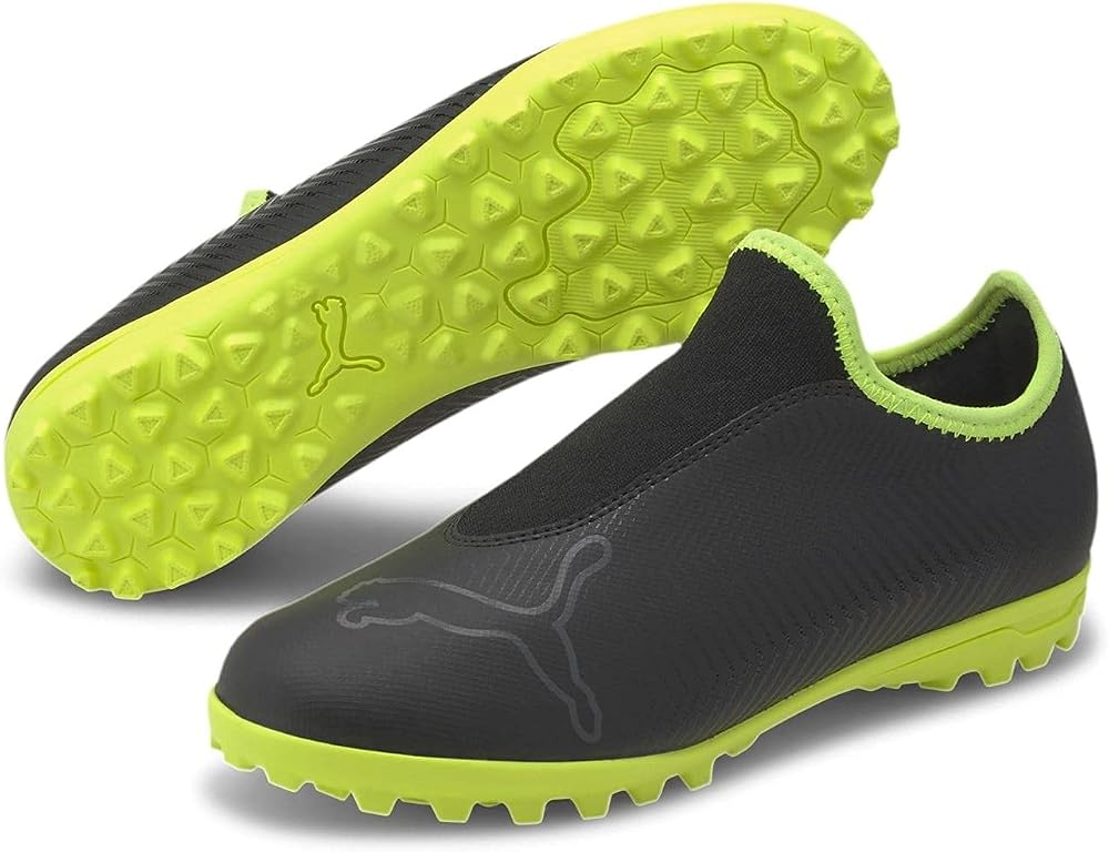 PUMA Finesse Astro Turf Football Boots Childrens Black Fluorescent Yellow UK 2