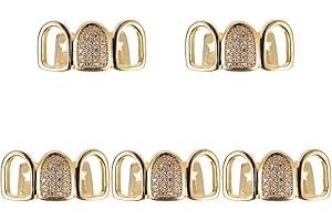 PACKOVE Gold Zircon Braces Gold Grills Mouth Teeth Gold Tooth Cap Gold Teeth Grills Hip Hop Mouth Grills Teeth