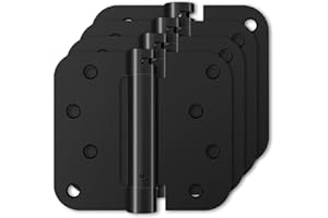 LUXBARO 4 Pack Self Closing Door Hinges 4 Inch, Matte Black Spring Loaded Hinges with 5/8'' Radius Corners, Adjustable Tension for Garage, Front Door, Back Door, for Left and Right Hand Door, UL Listed
