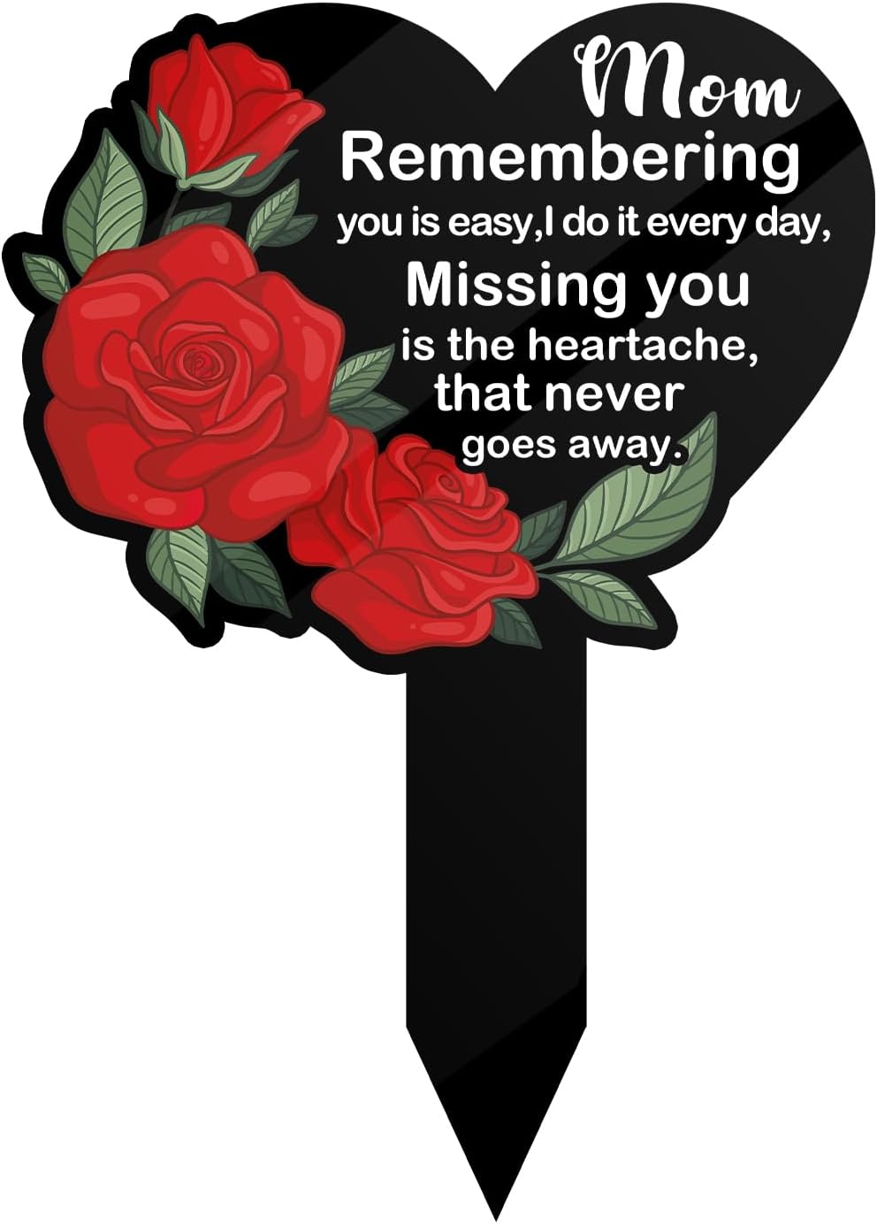 Decorative Garden Stakes - Heart Shaped Grave Markers for Cemetery Memorial Stakes for Outdoors Yard Cemetery Decorations for Grave Memorial Plaques for Loved Ones Garden Decor Mom Remembering is Easy Sign Red Rose Design