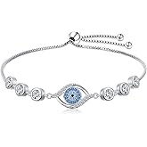 Ladytree Evil Eye Bracelet for Women 925 Sterling Silver Adjustable Blue Evil Eye Silver Bracelet Protection Jewelry Gift