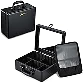 Joligrace Travel Makeup Case with Mirror, Makeup Organizer Case, PU Leather Makeup Train Case Portable Vanity Case Make up Box Countertop Storage Bag for Women,with Adjustable Dividers & Brush Holder