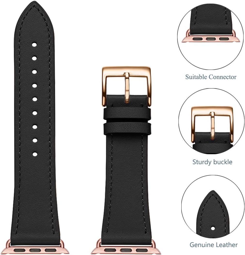 QAZNZ Leather Straps for Apple Watch Strap 44mm 45mm 42mm(Series 1 2 3) 46mm 49mm,Women Men Replacement Strap for Apple Watch Series 11 10 9 8 7 6 5 4 & iWatch SE 1/2/3,Ultra 3/2/1 - Image 4