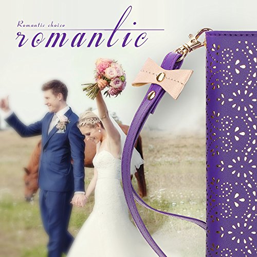 WWW iPhone Xs Max (6.5 inch) 2018 Case, [Luxurious Romantic Carved Flower] Leather Wallet Case with [Inside Makeup Mirror] and [Kickstand Feature] for iPhone Xs Max 6.5 Inch (2018 Released) Purple - Thumbnail 2