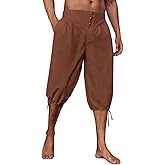 Gafeng Mens Pirate Pants Renaissance Medieval Colonial Costume Knight Halloween LARP Lace Up Shorts