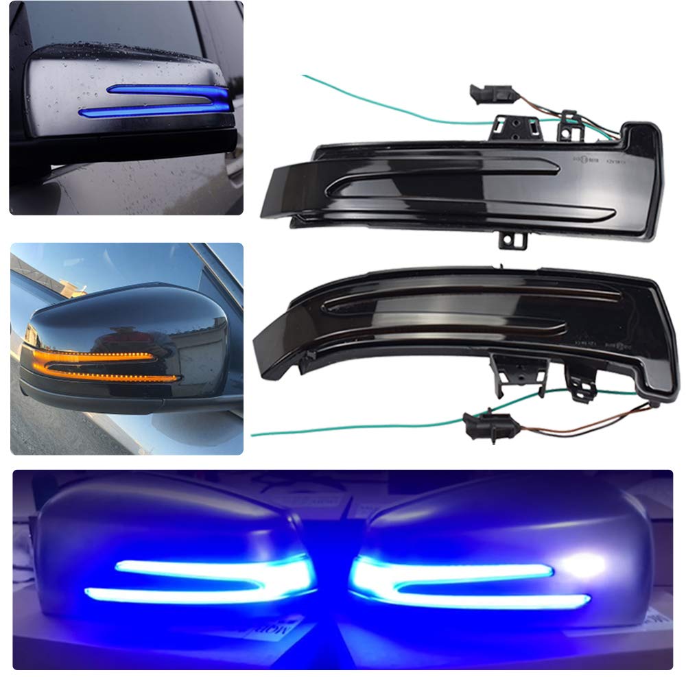 Photo 1 of Hacreyatu Dynamic Led Side Mirror Sequential Turn Signal Lights For Mercedes Benz A/B/C/E/S/CLA/GLA/GLK/CLS Class W176 W246 W204 W212 X156 C250 C300 C350+ (Blue+Yellow)