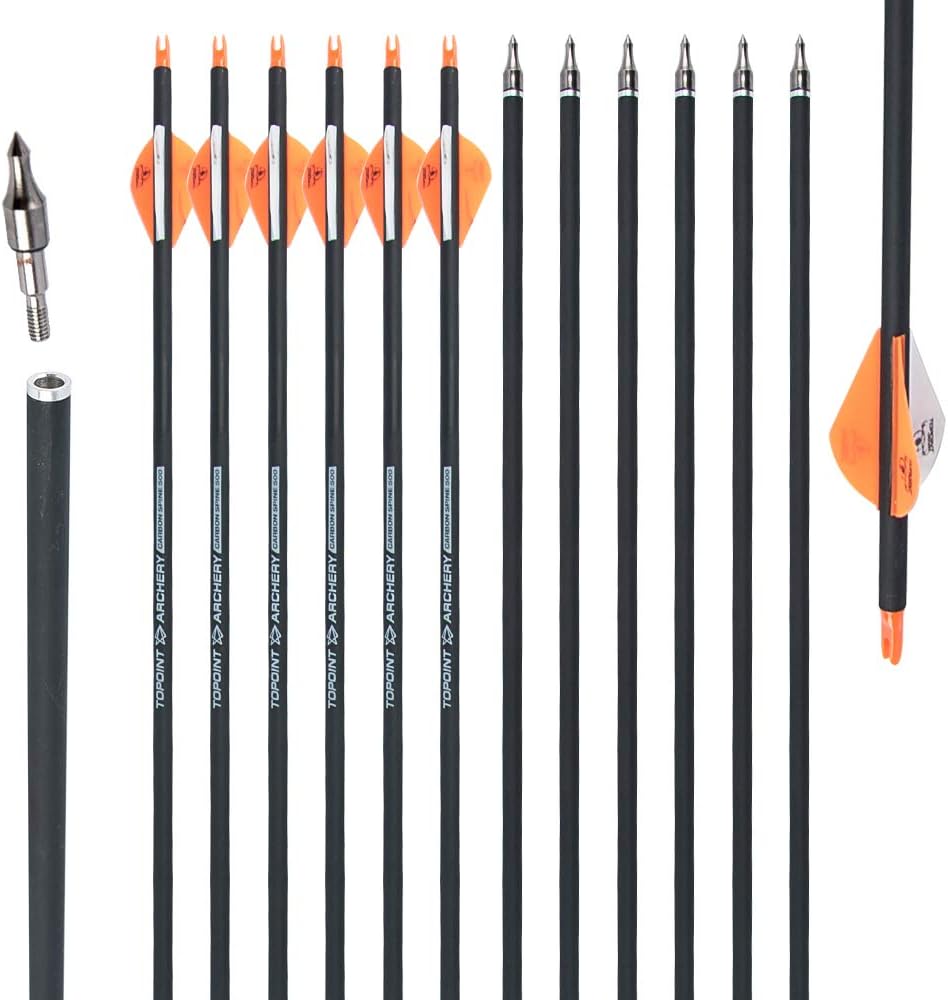 HYF Archery 30Inch Carbon Arrows, Practice Hunting Arrows with Removable Tips for Compound & Recurve Bow, Spine 340/500 (3" 2red 1white-Spine340) (2" 2orange 1white-Spine500) : Sports & Outdoors