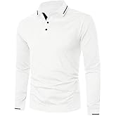 VIPWOLF Men's Long Sleeve Golf Shirts Striped Trim Business Casual Old Money Fall Shirt