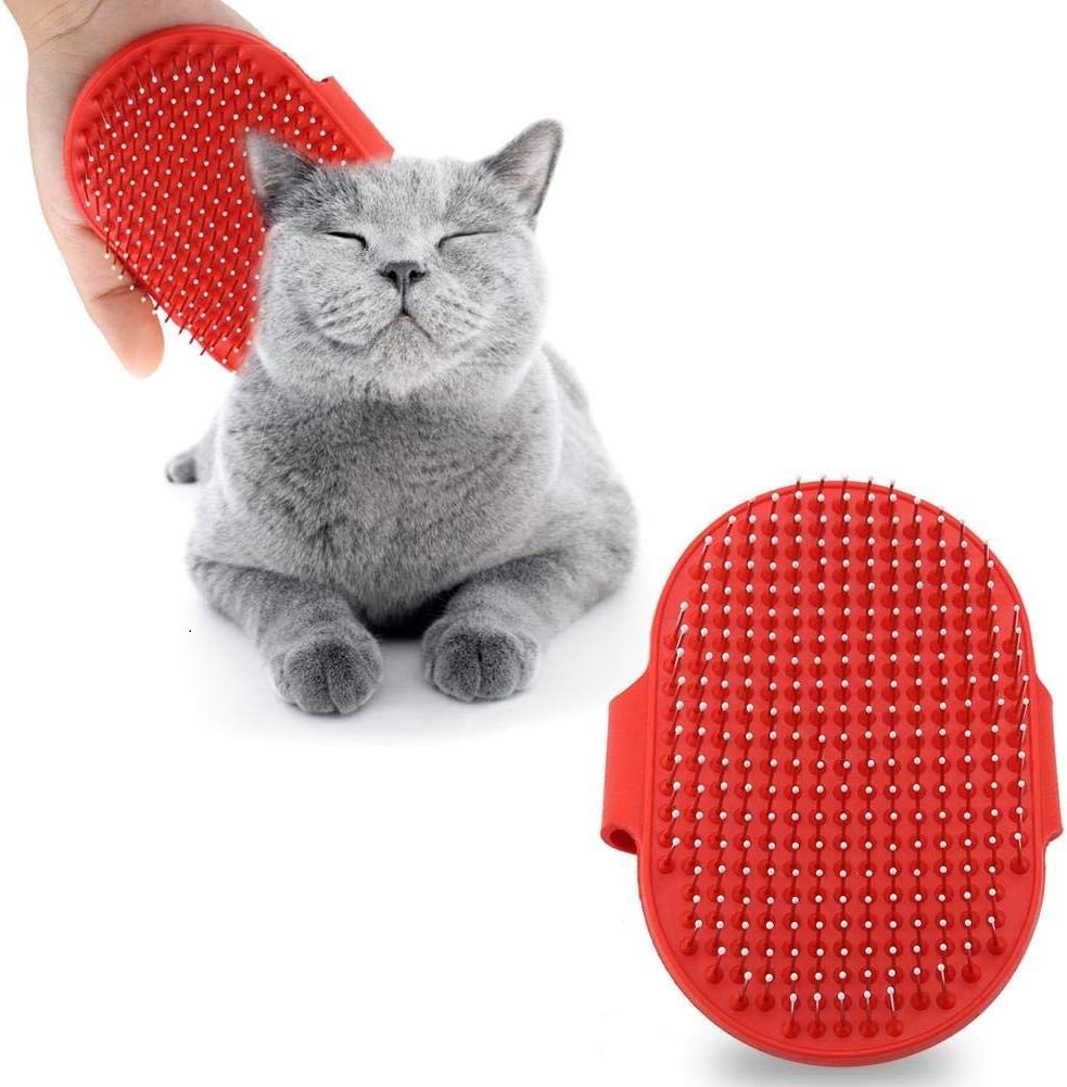 Dog Grooming Brush Cat Brush for Long & Short Hair - Silicone Massage Bath Cleaning Comb with Round Head Teeth (Red)