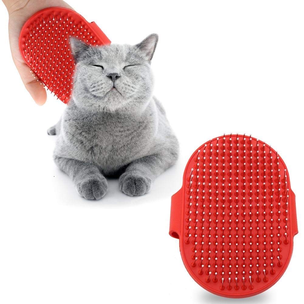Dog Grooming Brush Cat Brush for Long & Short Hair - Silicone Massage Bath Cleaning Comb with Round Head Teeth (Red)