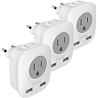 European Plug Travel Adapter 3 Pack, FOVAL International Power Adaptor with 2 USB, 2 American Outlets, 4 in 1 Outlet…