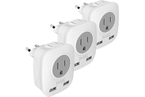 European Plug Travel Adapter 3 Pack, FOVAL International Power Adaptor with 2 USB, 2 American Outlets, 4 in 1 Outlet Adapter US to Most of Europe France Germany Spain Greece Italy Iceland (Type C)