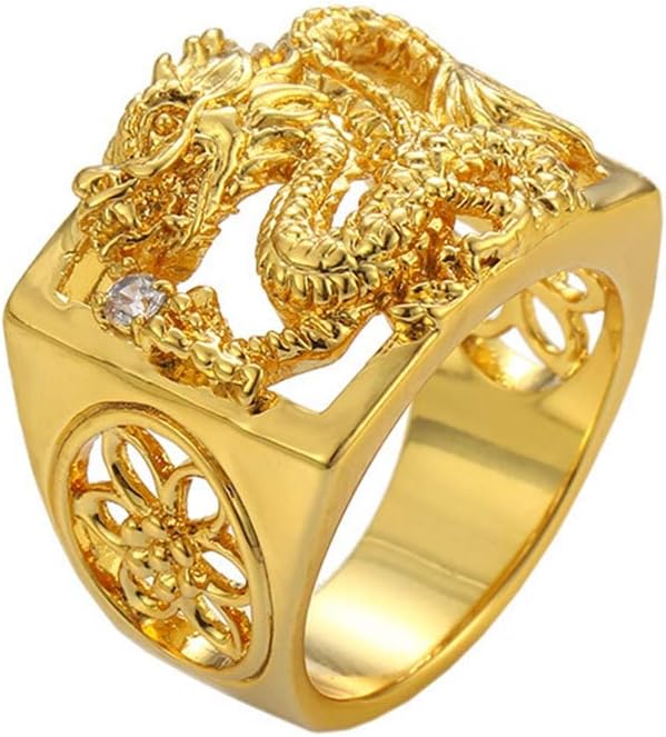 loyoe jewelryMens Band Ring Carved Dragon Pattern Gold Plated Fashion Ring