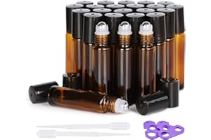 11 HOA KINH Essential Oil Roller Bottles, 24 Pack Hoa Kinh 10ml Empty Glass Amber Roller Bottles UV Protection with Stainless Steel Balls