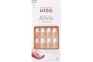 KISS Salon Acrylic French Nail Manicure Set, Medium Length, Square, “Je T'aime”, Nail Kit Includes Pink Gel Nail Glue (Net Wt. 2 g / 0.07oz.), Mini File, Manicure Stick, and 28 Fake Nails