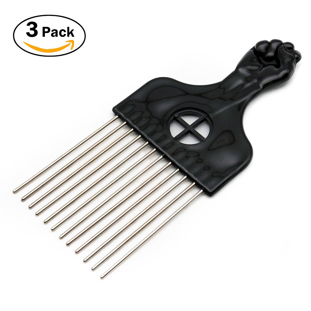 Amazon Com Afro Pick Lift Black Fist Metal Hair Comb Detangle