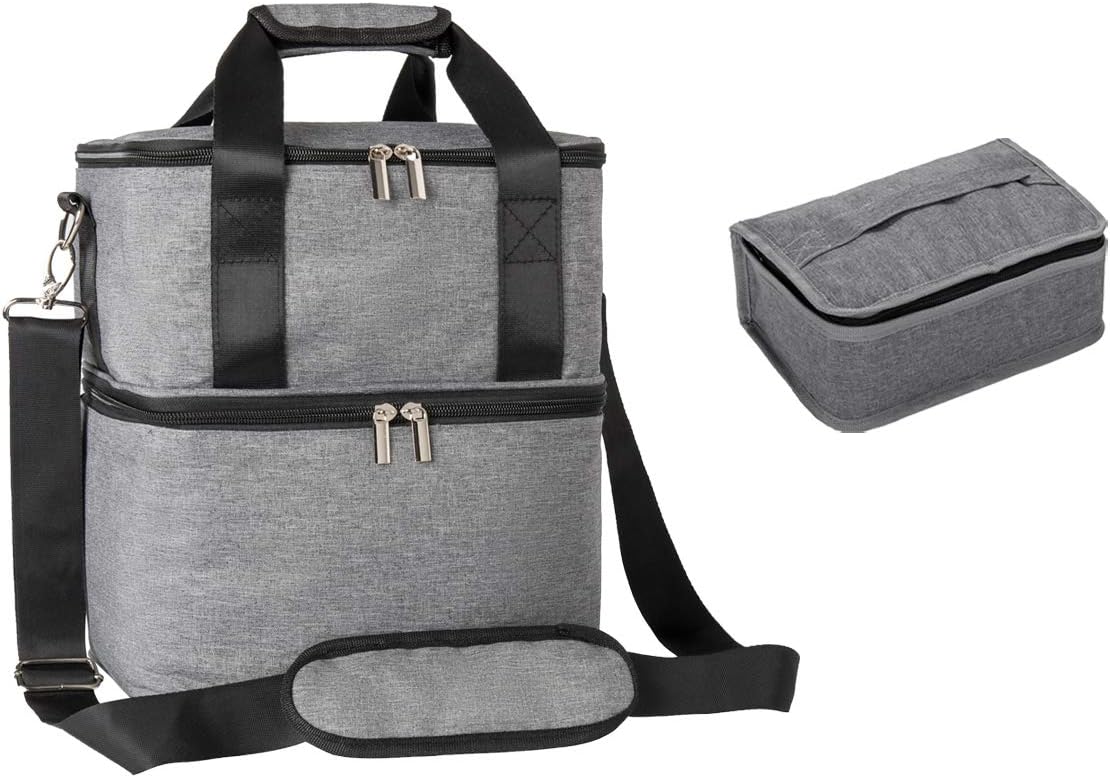 YELAIYEHAO Breast Pump Bag with 2 Insulated Compartments for Breast Pump and Cooler Bag, Pumping Bag for Working Mothers and 1 Portable Thermal Insulated Cooler Bag Mini Lunch Bag (Grey, 1+1)