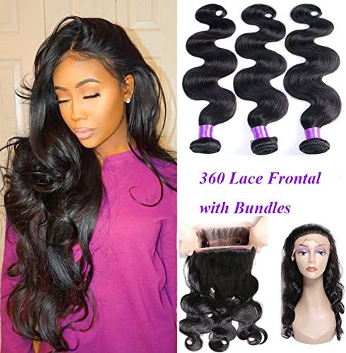 YoungFace 360 Lace Frontal with Bundles 8A Grade Brazilian Body Wave with 360 Frontal Unprocessed Virgin Human Hair with 360 Frontal Closure (22 24 26+20 360 frontal, Natural Color)