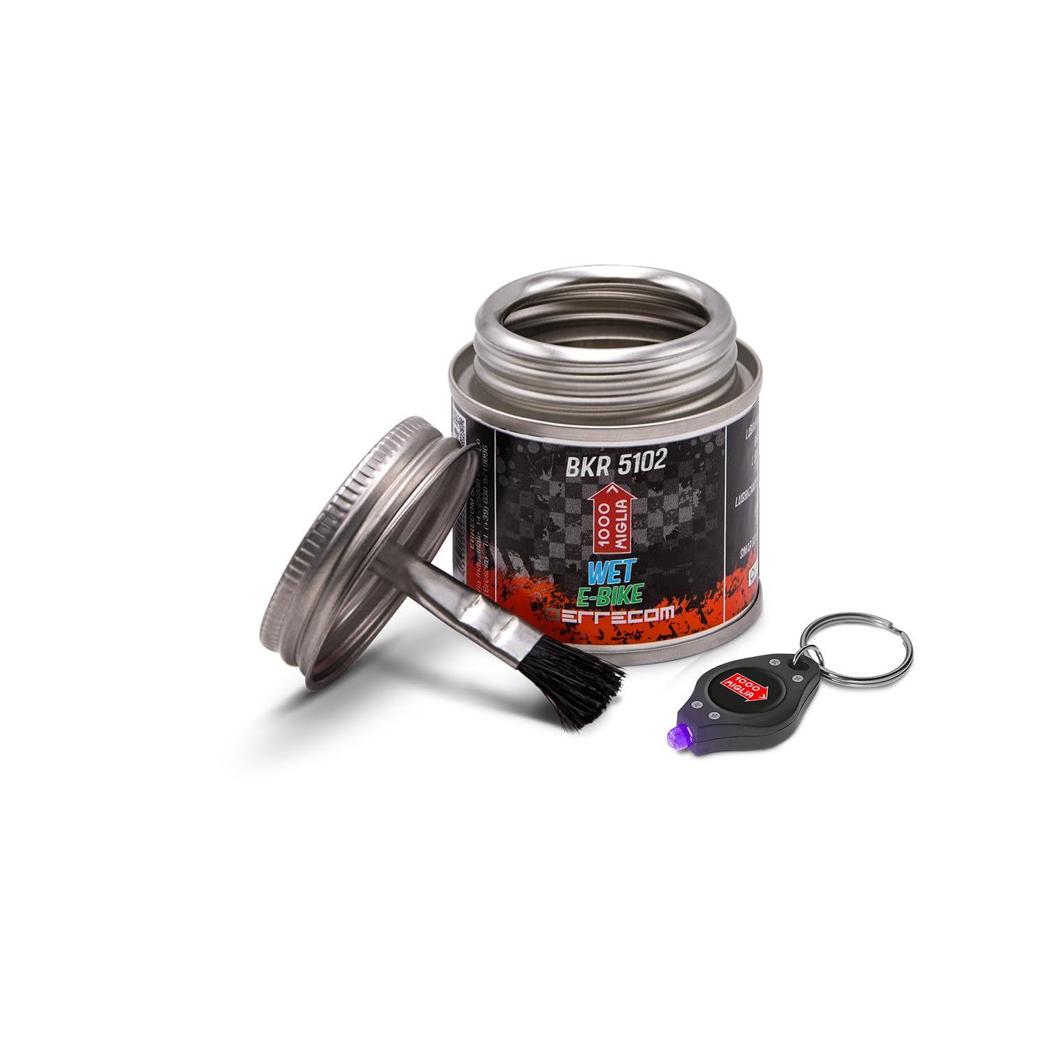 1000 Miglia BKR 5102 E-BIKE WET Lube Bike Chain for Electric Bikes - 60 ml, Wet and Muddy Weather Conditions, fluorescent and scented formula, All-In-One Can, Brush included