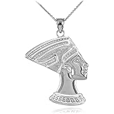 High Polish 925 Sterling Silver Egyptian Queen Nefertiti Charm Pendant Necklace