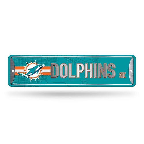 Rico Industries NFL Miami Dolphins Home Décor Metal Street Sign (4" x 15") - Great for Home, Office, Bedroom, & Man Cave - Made