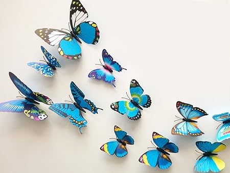 Download Amazon Com 24 Pcs 3d Butterfly Wall Stickers Art Decor Decals 24 Blue Beauty