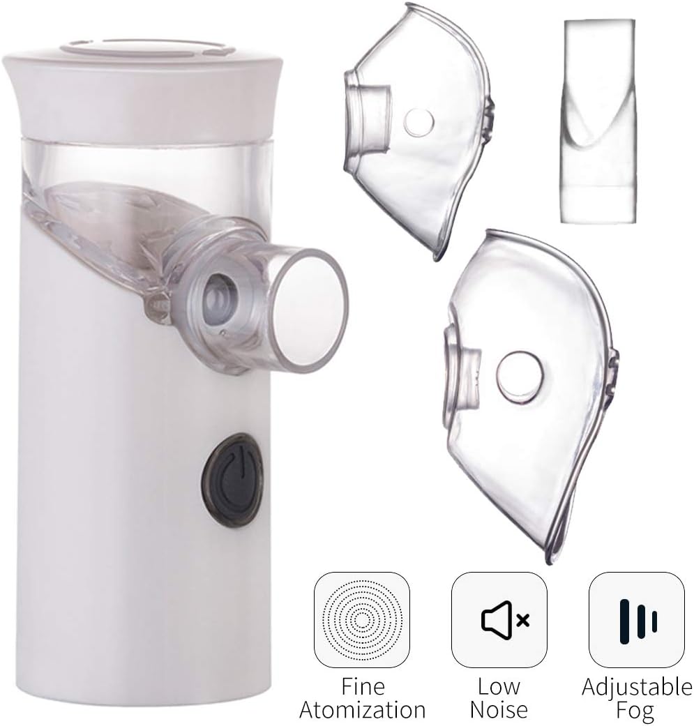 Recharge Portable Steam Inhaler Set 2 Size Mask, Personal Mini Vaporizer Fog Adjuster, Handheld Humidifier for Kids & Adults Travel and Household Daily Use (White)