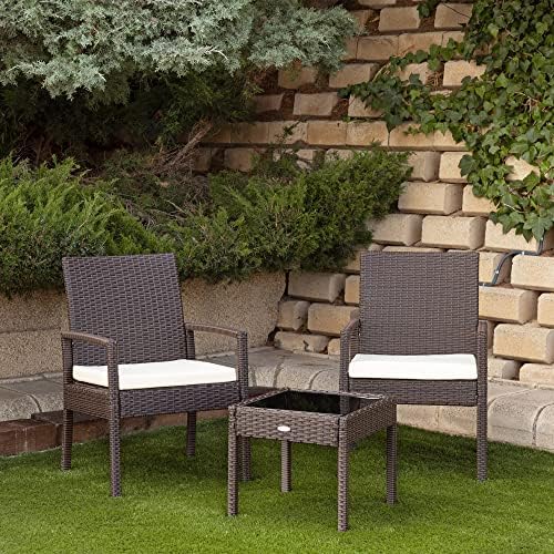 61068 Gartenmöbel-Set aus Rattan, Terrassenmöbel, Outdoor-Möbel, inklusive 2 Gartensesseln mit gepolstertem Kissen und 1 Tisch, Außenterrasse, dunkelgrau, Dunkel